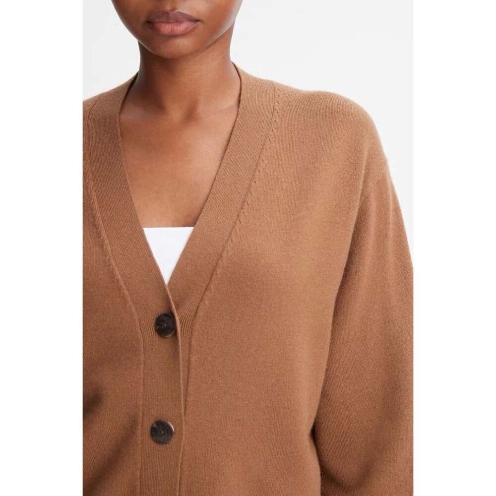 Vince Wool + Cashmere V-Neck Knit High Button Cardigan in Mink Brown Size M - Picture 4 of 12